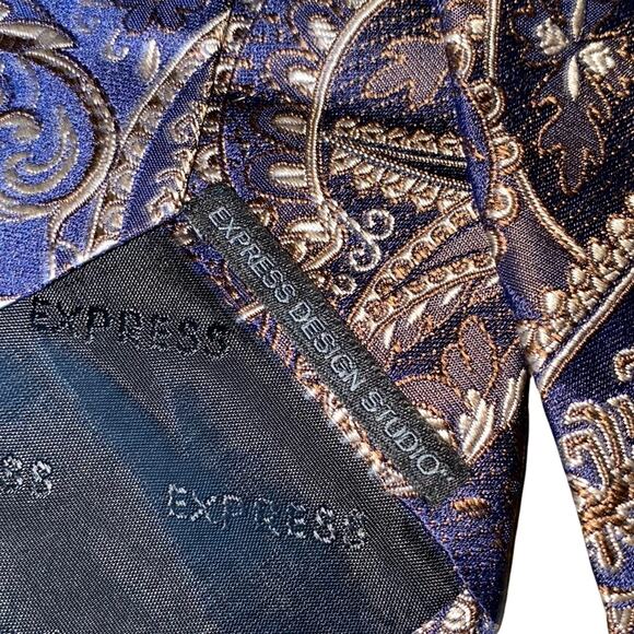 Express Design Studio Paisley Print Blue and Brown 100% Italian Silk Tie - Picture 5 of 12